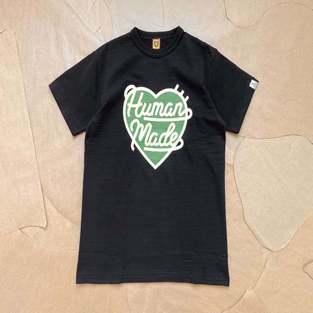 Human Made Green Large Heart Print Classic Logo Short Sleeve Black